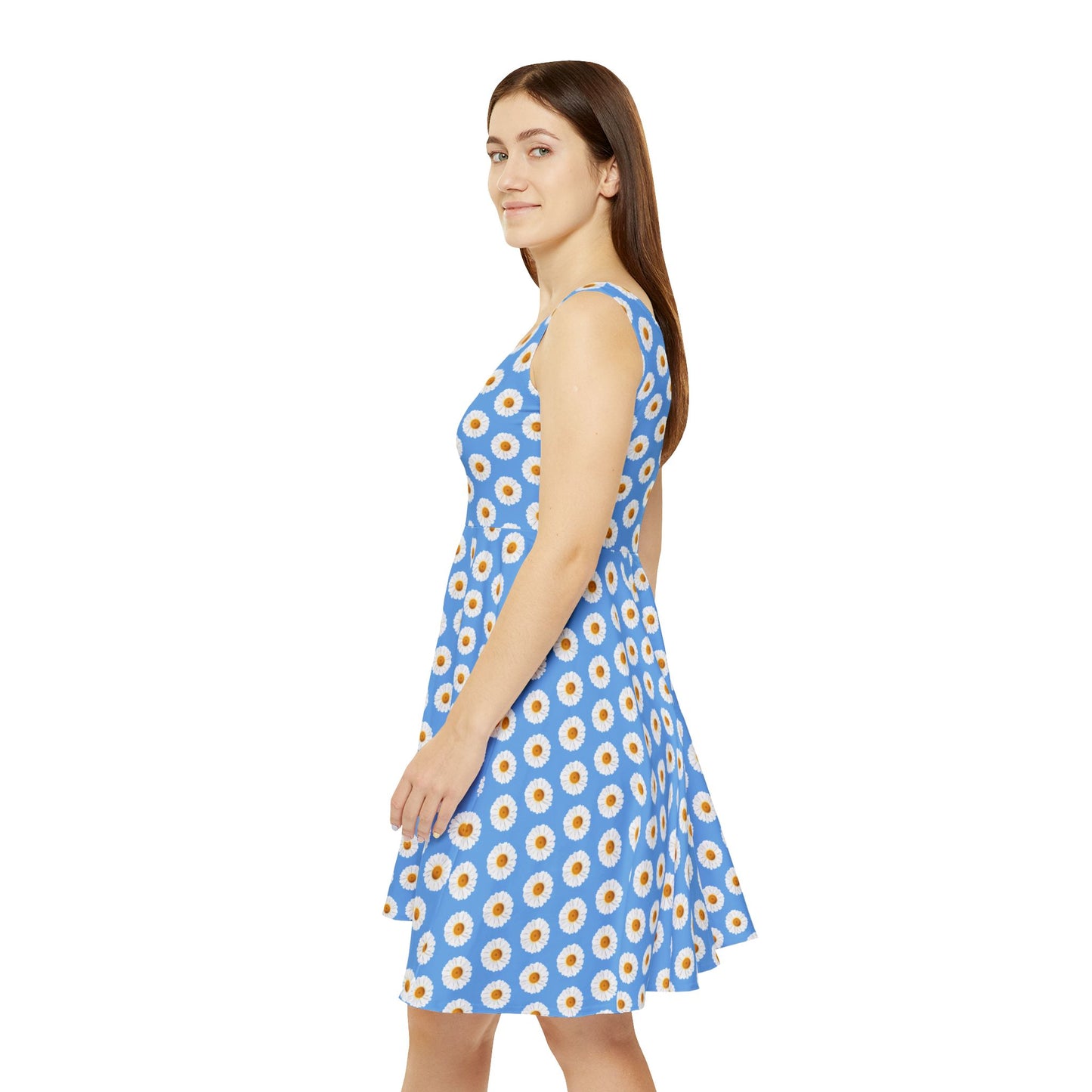 Sky Blue Sunny Daisy Floral Skater Dress, Boho Summer Dress, Casual Dress for Women, Perfect for Beach Days, Festivals, Brunch, Spring Fashion