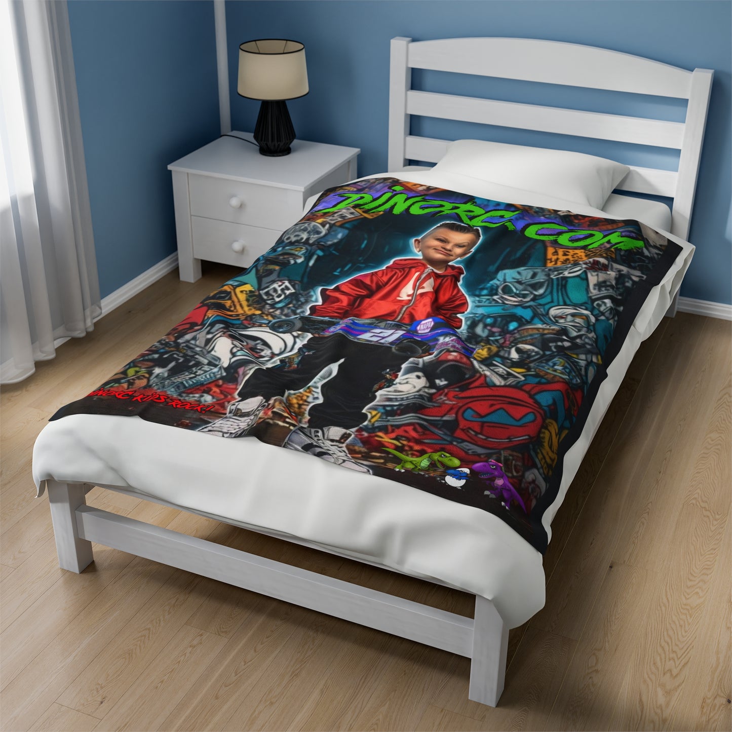 Leland DinoRC Kids Rock! Velveteen Plush Blanket