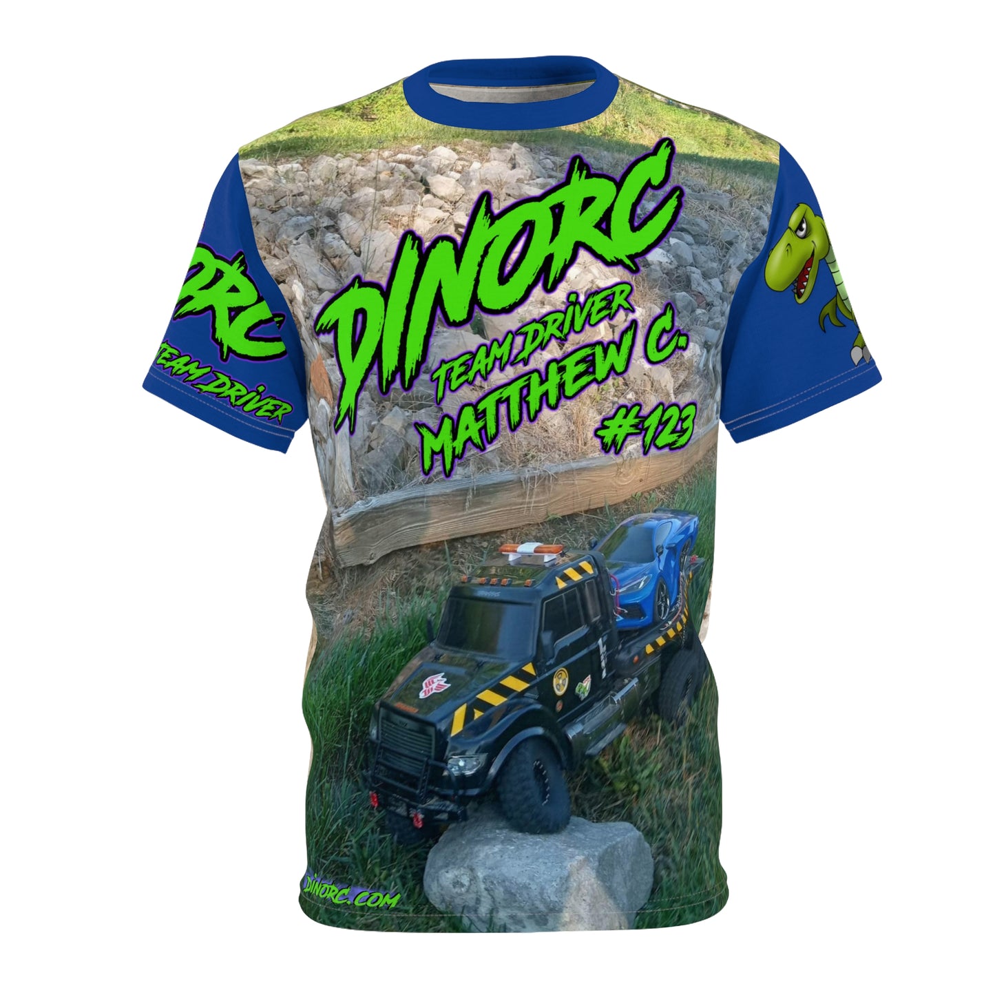 Matthew Chappell Blue N Green DinoRC Team Driver T Shirt Blue Sleeves