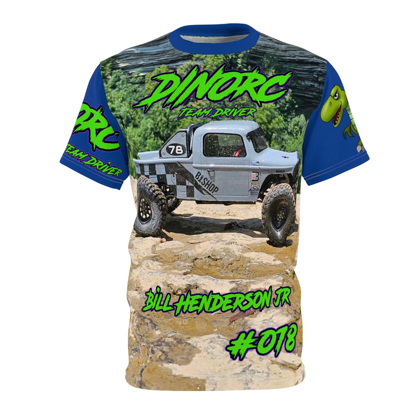 Bill Henderson JR DinoRC Team Driver T Shirt Blue Sleeves