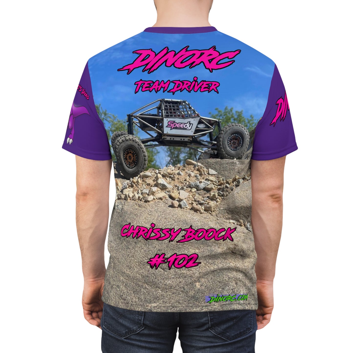 Chrissy Boock Dino Diva's Team Driver T Shirt purple Sleeves