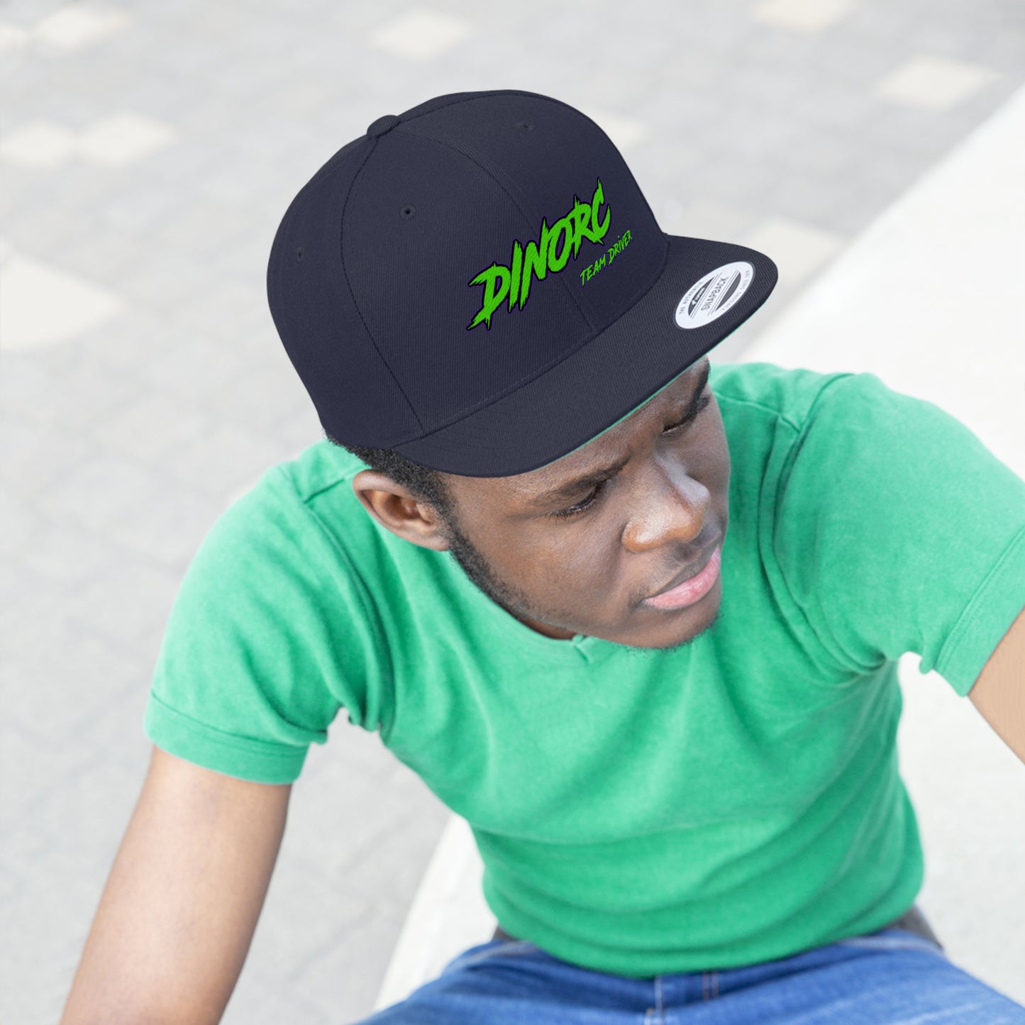 5 different colors and designs of DinoRC Logoed Flat Bill Hat