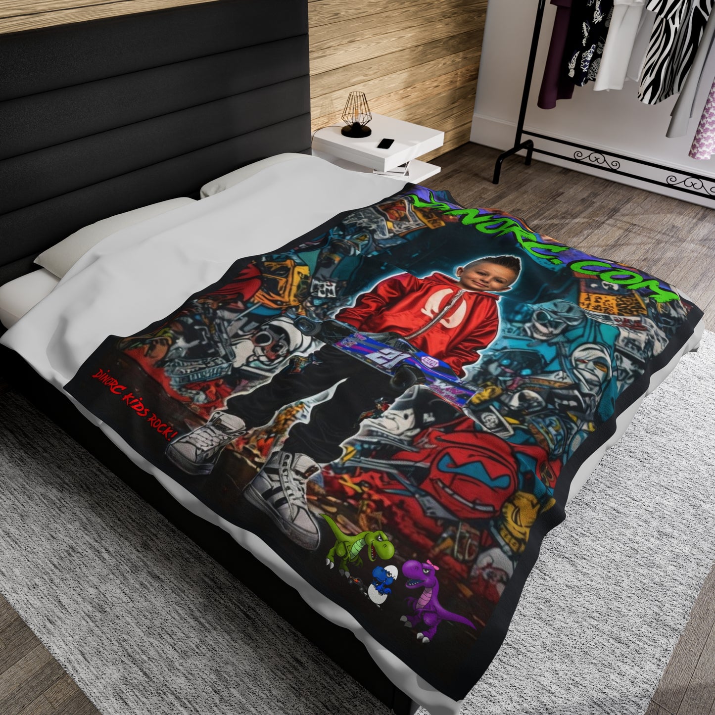 Leland DinoRC Kids Rock! Velveteen Plush Blanket