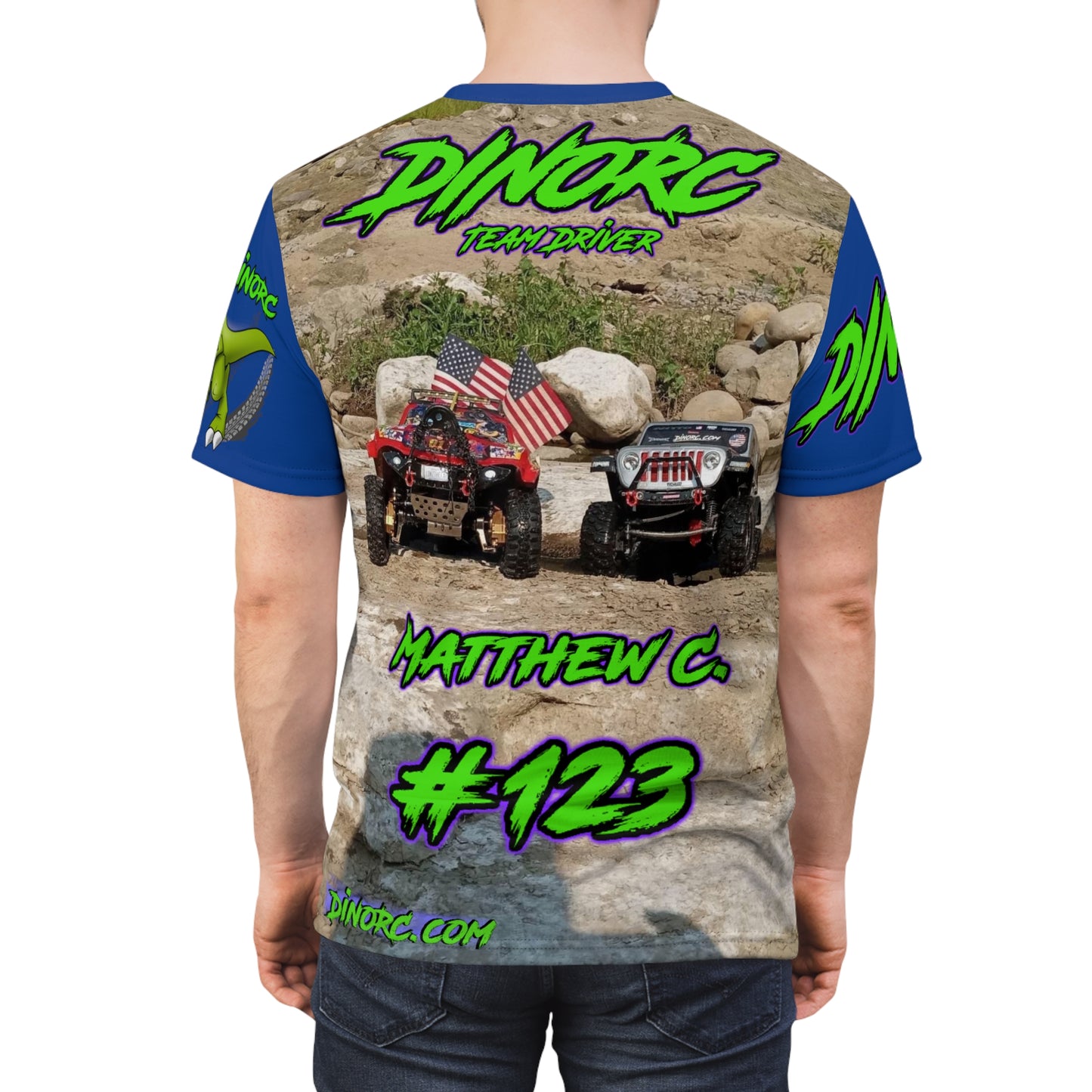 Matthew Chappell Blue N Green DinoRC Team Driver T Shirt Blue Sleeves