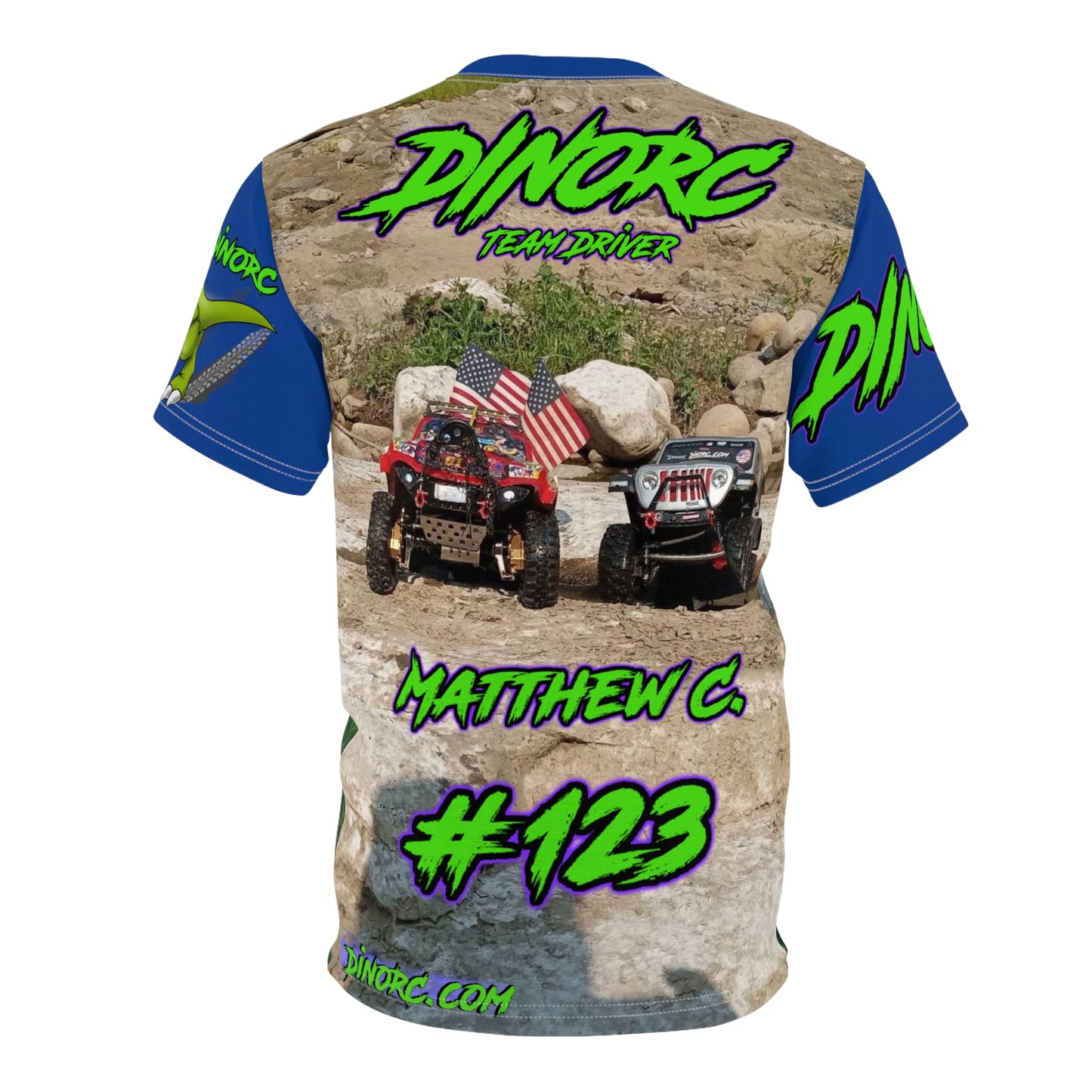 Matthew Chappell Blue N Green DinoRC Team Driver T Shirt Blue Sleeves