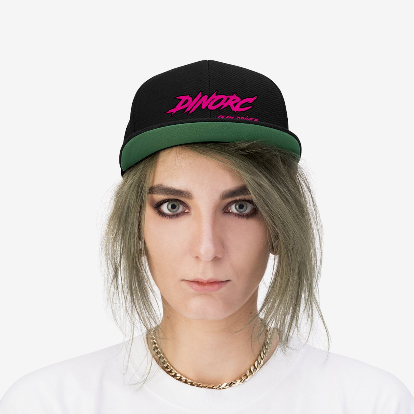 5 different colors and designs of DinoRC Logoed Flat Bill Hat