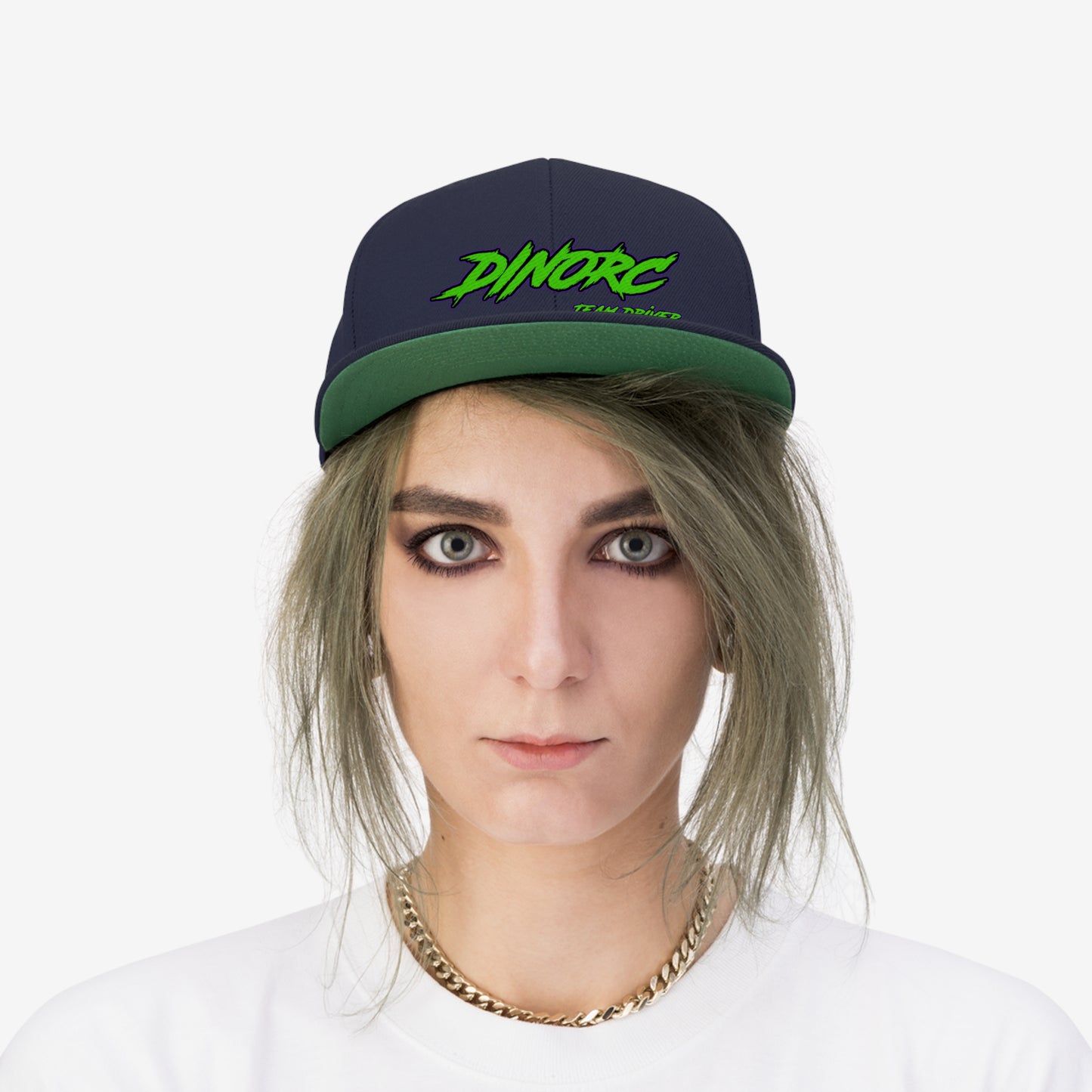 5 different colors and designs of DinoRC Logoed Flat Bill Hat