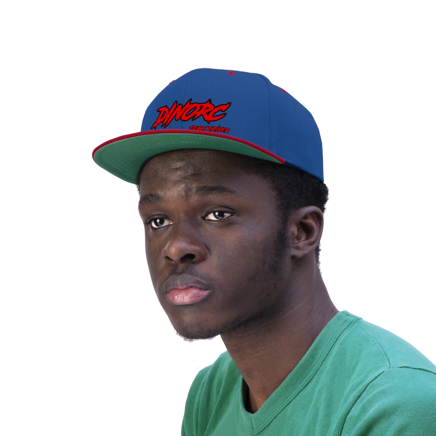 5 different colors and designs of DinoRC Logoed Flat Bill Hat
