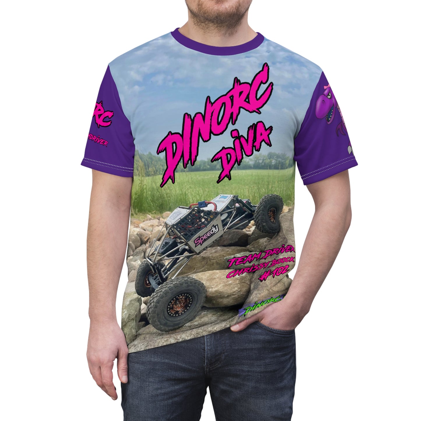 Chrissy Boock Dino Diva's Team Driver T Shirt purple Sleeves