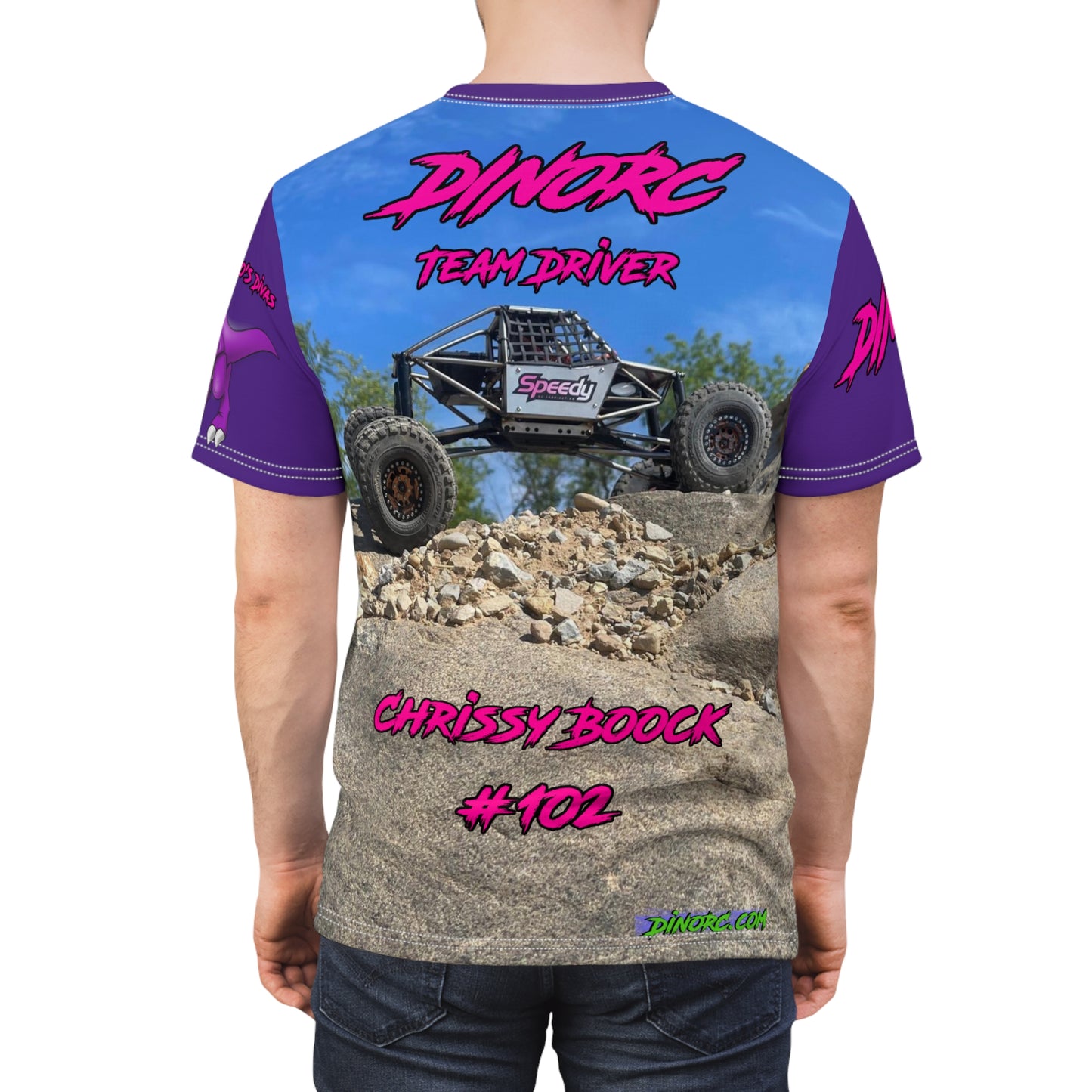 Chrissy Boock Dino Diva's Team Driver T Shirt purple Sleeves