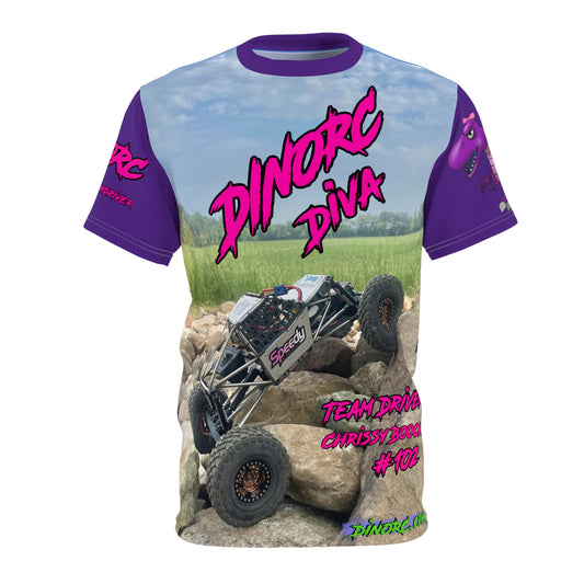 Chrissy Boock Dino Diva's Team Driver T Shirt purple Sleeves
