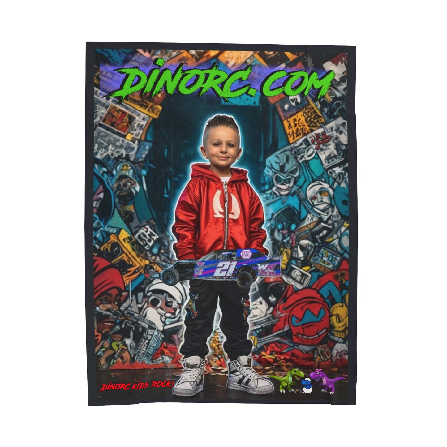 Leland DinoRC Kids Rock! Velveteen Plush Blanket