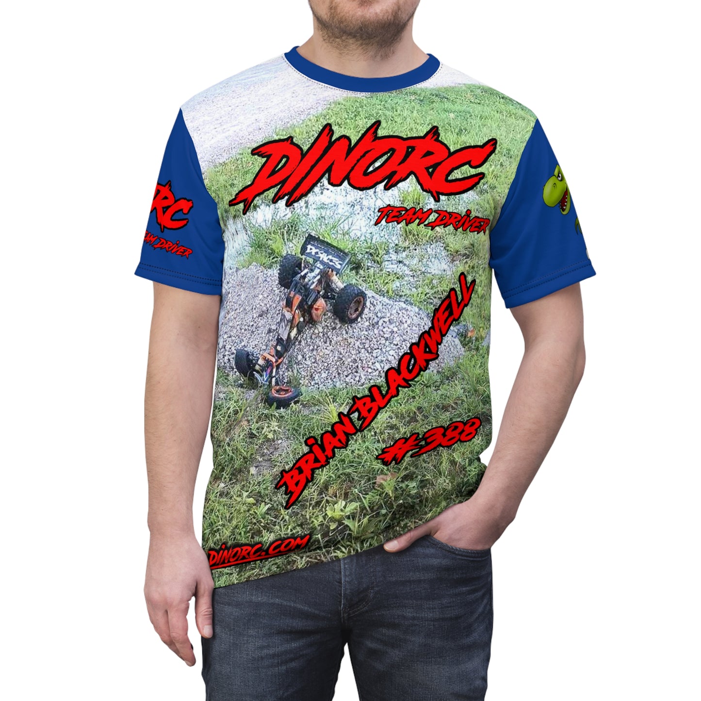 Brian Blackwell DinoRC Team Driver T Shirt Blue Sleeves