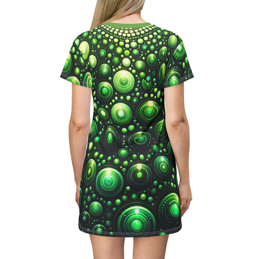 Vibrant Green Geometric T-Shirt Dress, Casual Summer Outfit, Trendy Lounge Wear, Festival Fashion, Unique Gift Idea