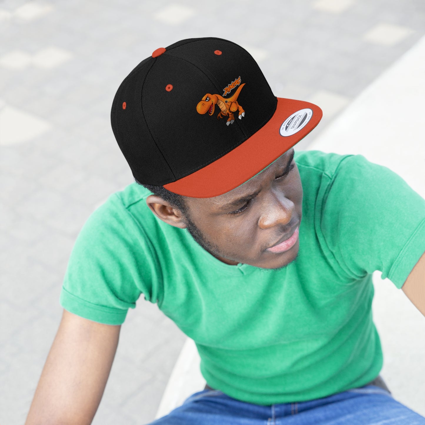 5 different colors and designs of DinoRC Logoed Flat Bill Hat