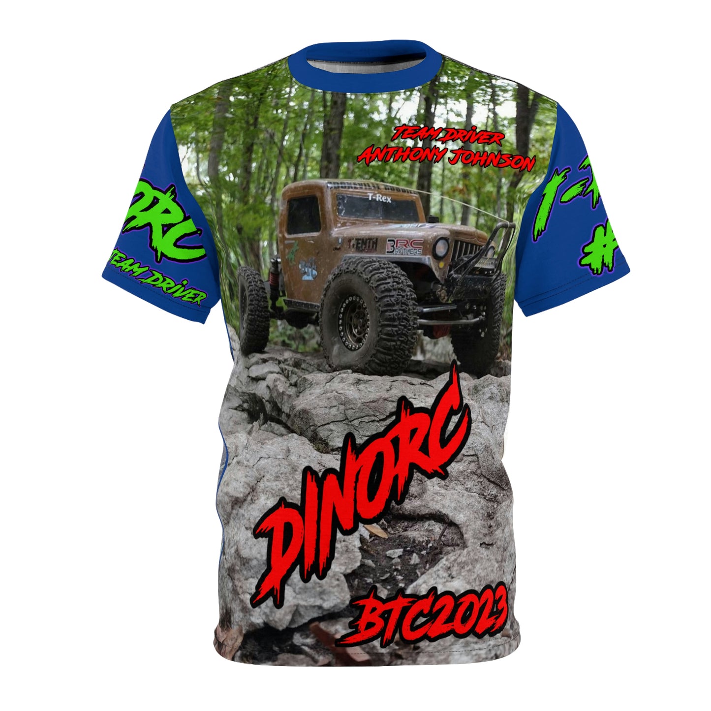 Anthony Johnson DinoRC BTC2023 Team Driver T Shirt Blue Sleeves
