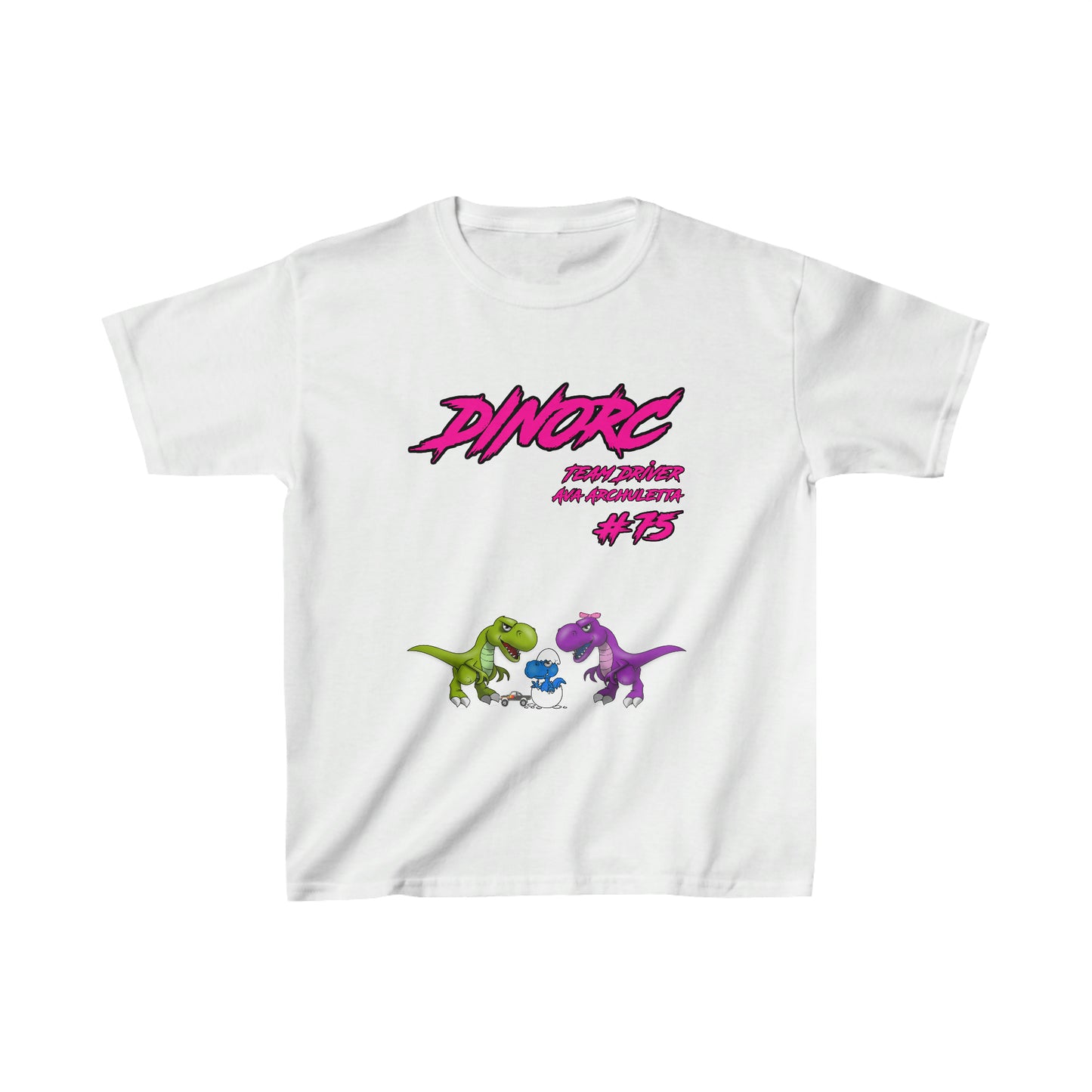 Team Driver Ava Archuletta DinoRC Logo front Monkey back Kids Heavy Cotton™ Tee