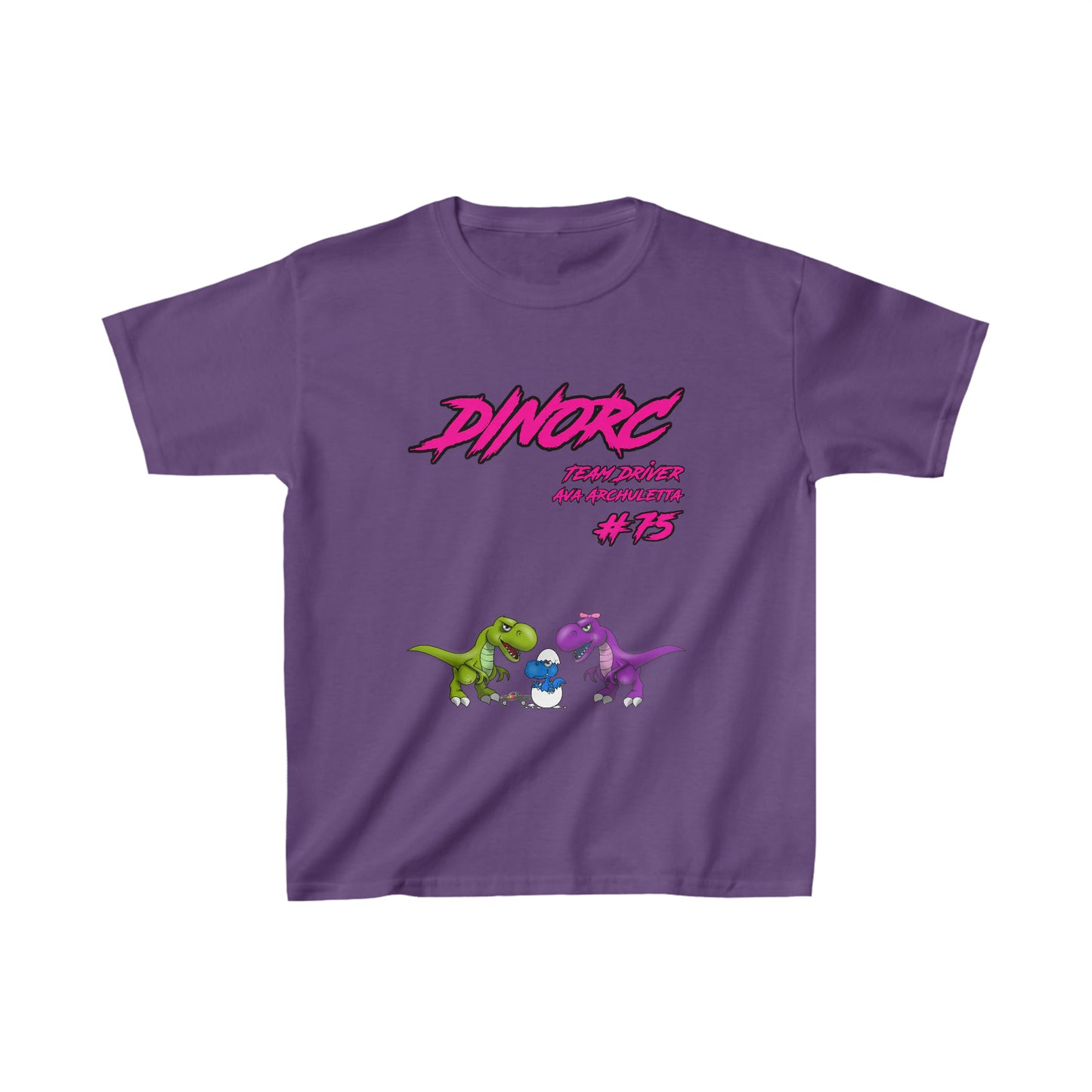 Team Driver Ava Archuletta DinoRC Logo front Monkey back Kids Heavy Cotton™ Tee