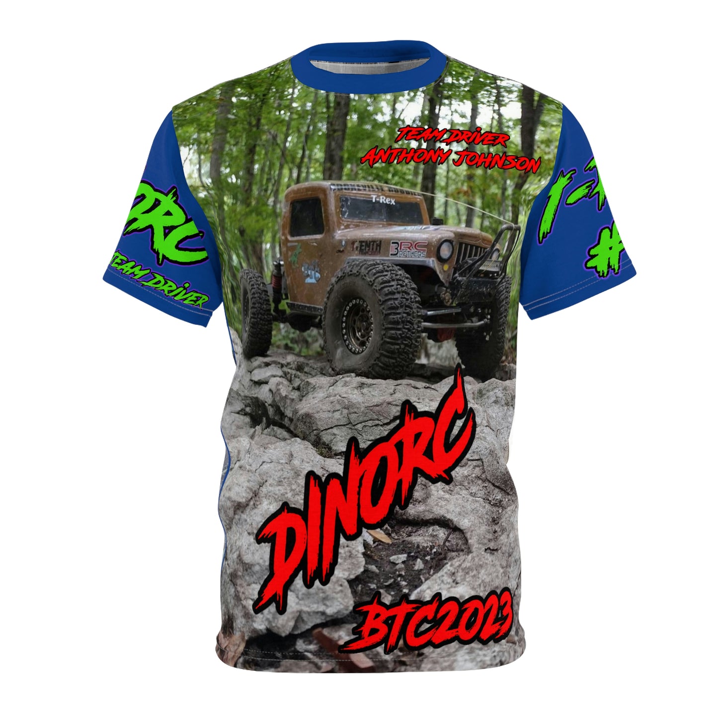 Anthony Johnson DinoRC BTC2023 Team Driver T Shirt Blue Sleeves