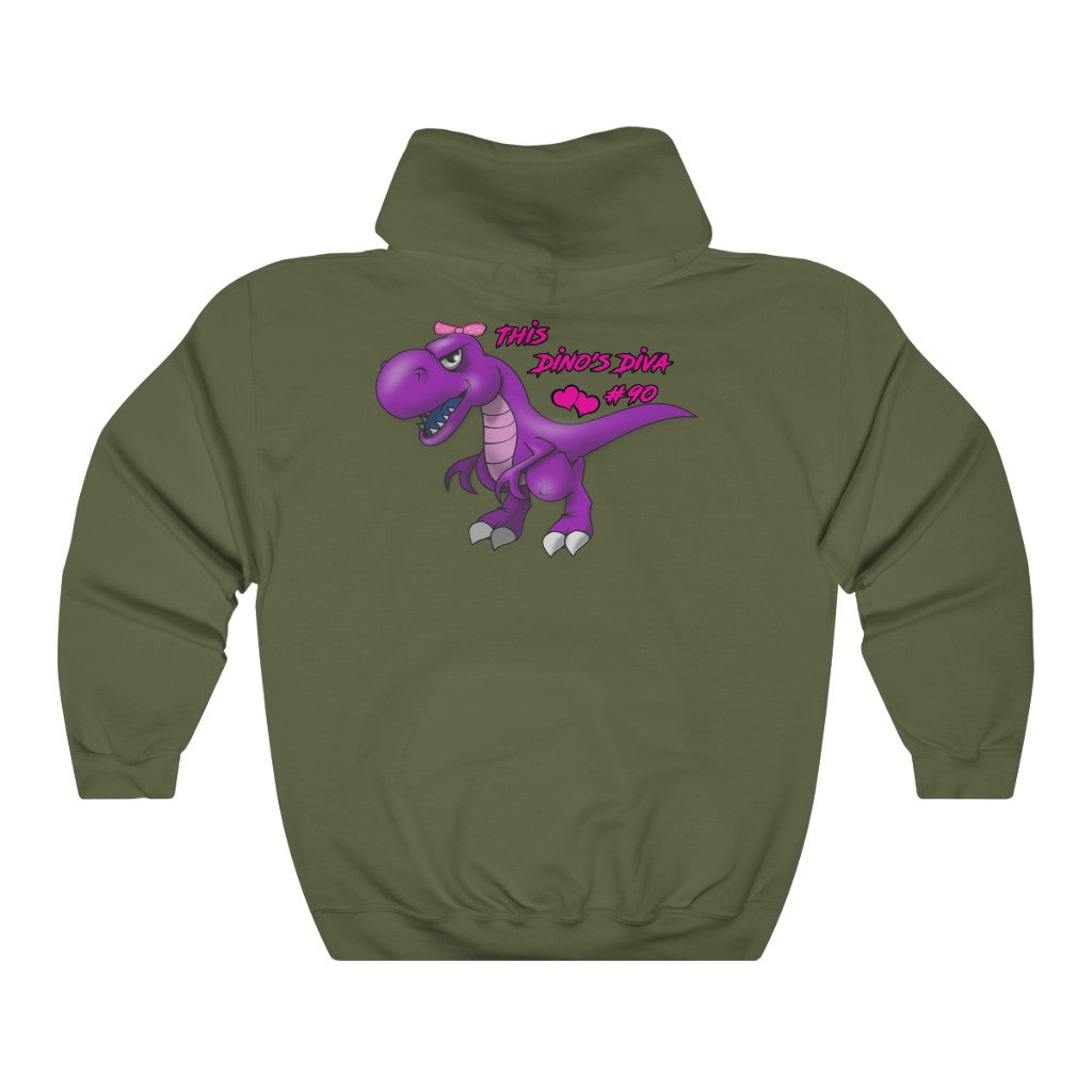 Dino's Diva Hearts #90 front back Heavy Blend™ Hooded Sweatshirt