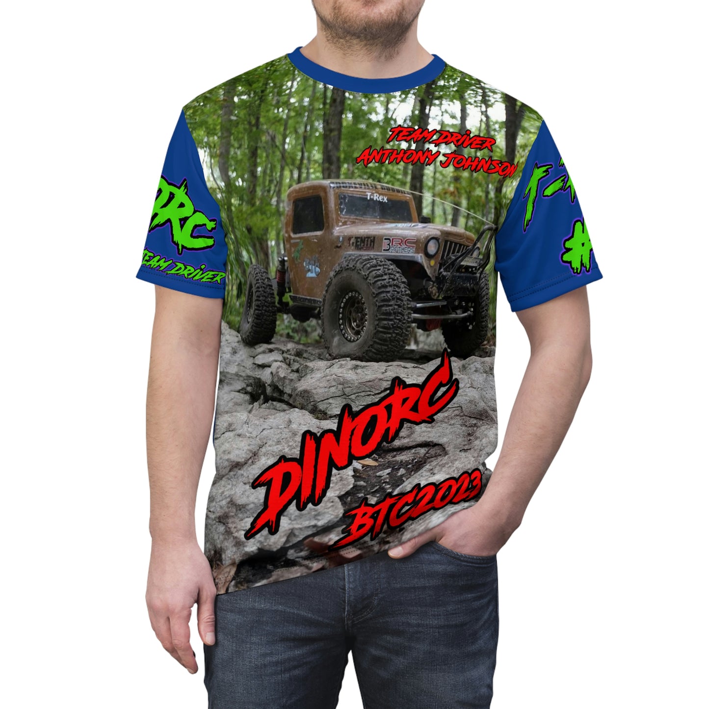Anthony Johnson DinoRC BTC2023 Team Driver T Shirt Blue Sleeves