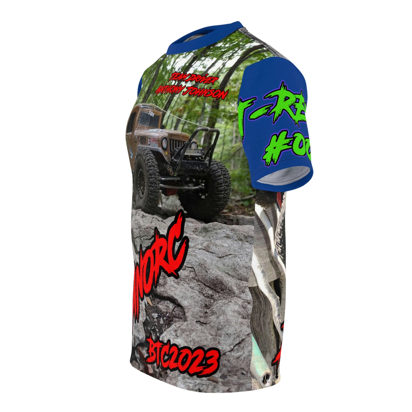 Anthony Johnson DinoRC BTC2023 Team Driver T Shirt Blue Sleeves