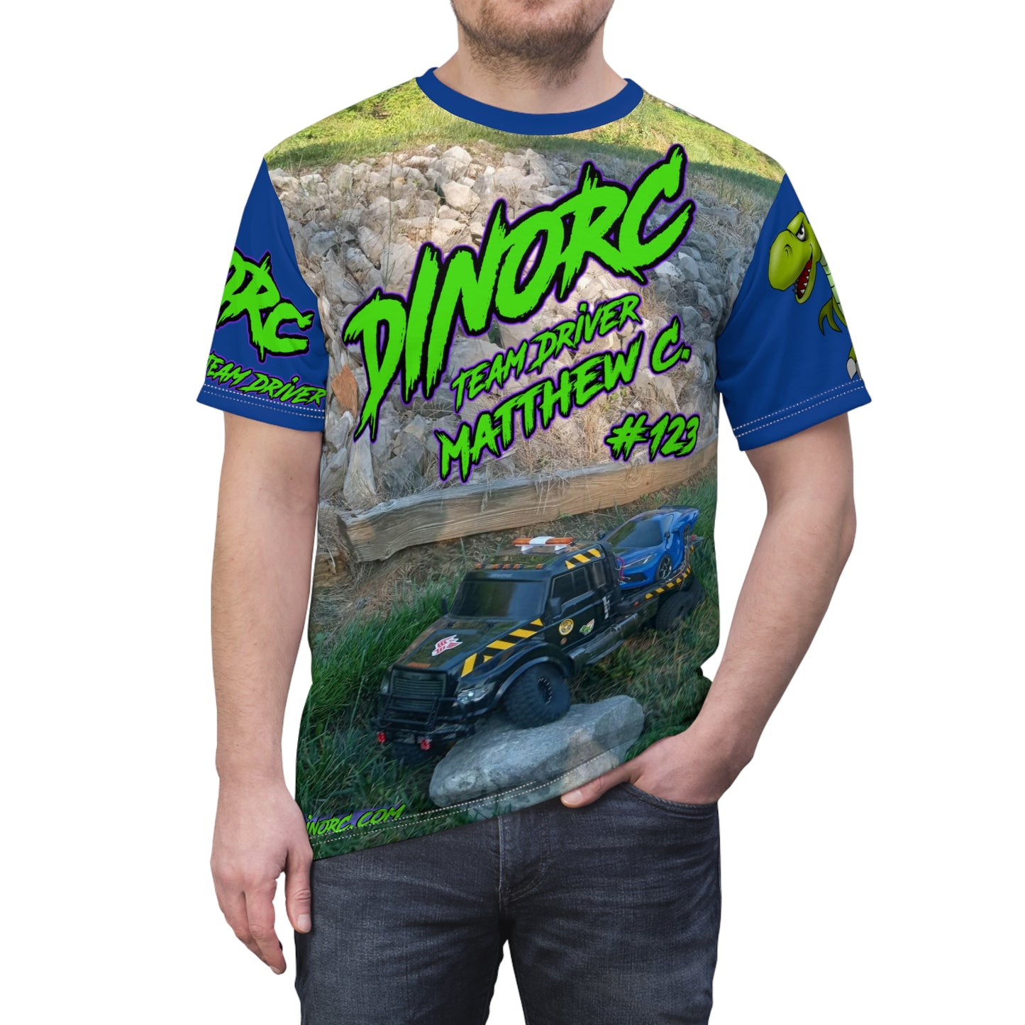 Matthew Chappell Blue N Green DinoRC Team Driver T Shirt Blue Sleeves