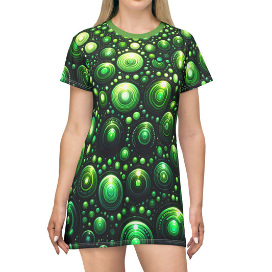 Vibrant Green Geometric T-Shirt Dress, Casual Summer Outfit, Trendy Lounge Wear, Festival Fashion, Unique Gift Idea