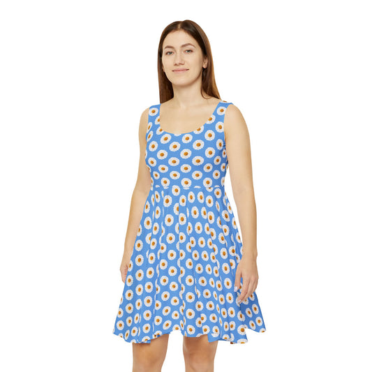 Sky Blue Sunny Daisy Floral Skater Dress, Boho Summer Dress, Casual Dress for Women, Perfect for Beach Days, Festivals, Brunch, Spring Fashion