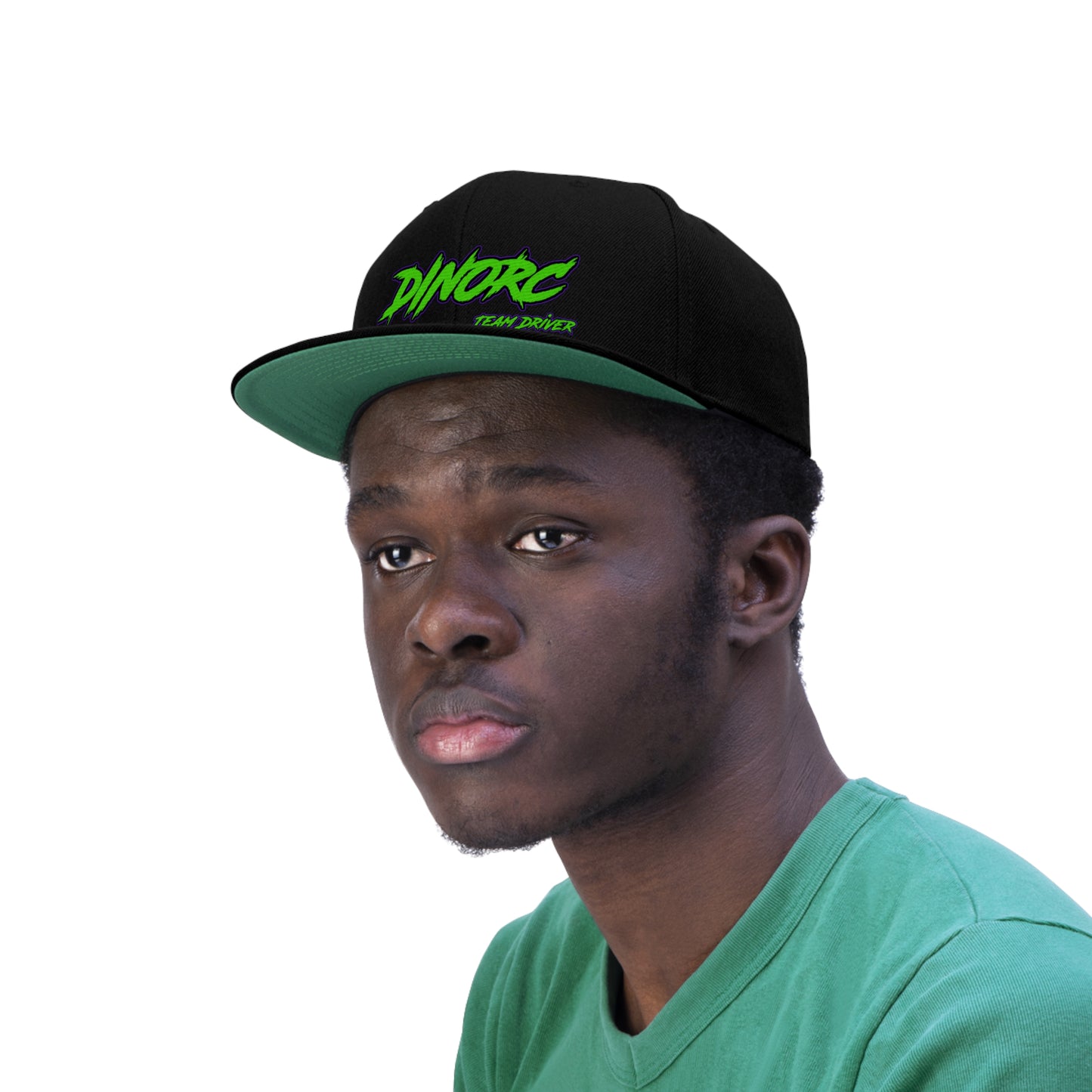 Black Green DinoRC Logoed  Flat Bill Hat