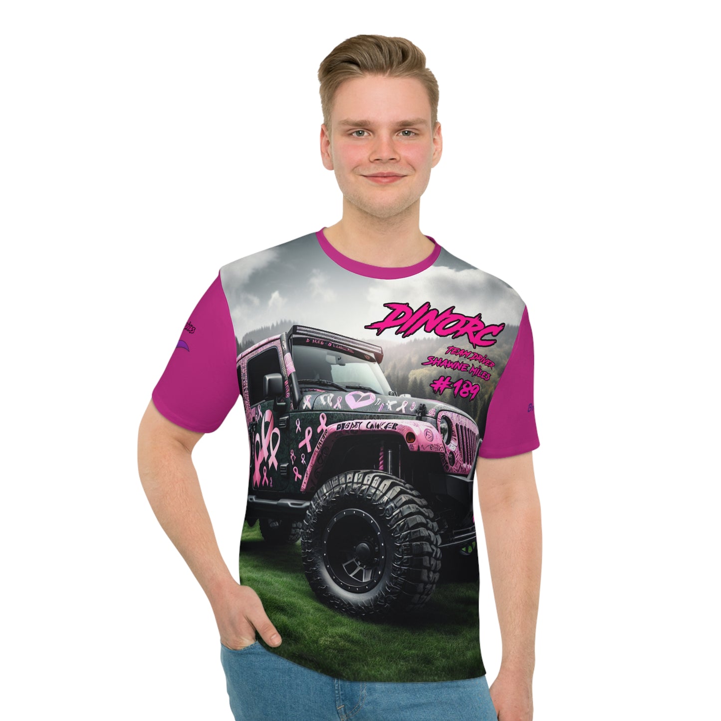 Pink DinoRC Breast Cancer Awareness Team Driver Loose T-shirt (AOP)