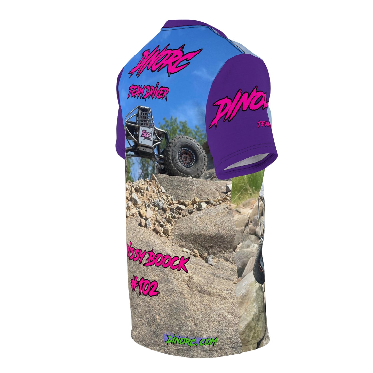Chrissy Boock Dino Diva's Team Driver  T Shirt purple Sleeves