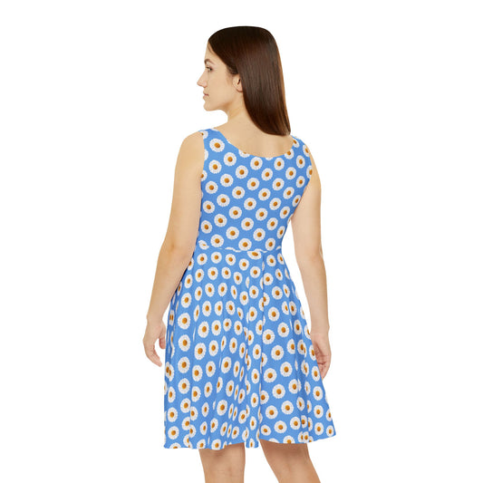 Sky Blue Sunny Daisy Floral Skater Dress, Boho Summer Dress, Casual Dress for Women, Perfect for Beach Days, Festivals, Brunch, Spring Fashion