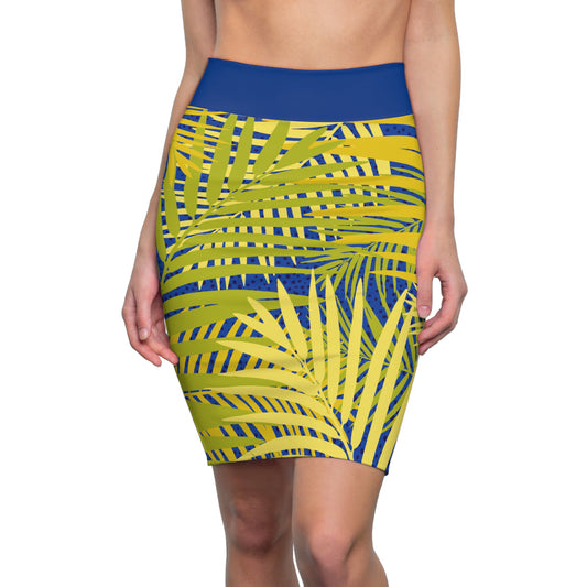 Tropical Leaf Print Skirt - Women's Pencil Skirt, Vacation Apparel, Summer Fashion, Beach Wear, Casual Chic, Statement Piece