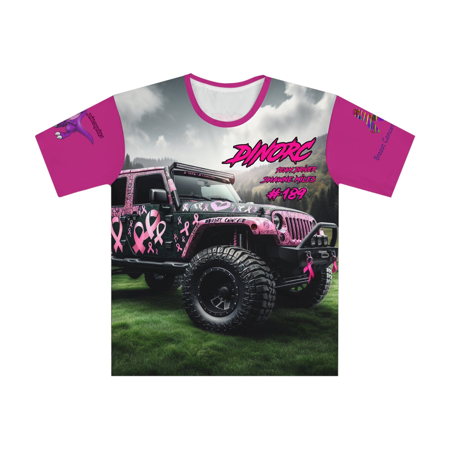 Pink DinoRC Breast Cancer Awareness Team Driver Loose T-shirt (AOP)