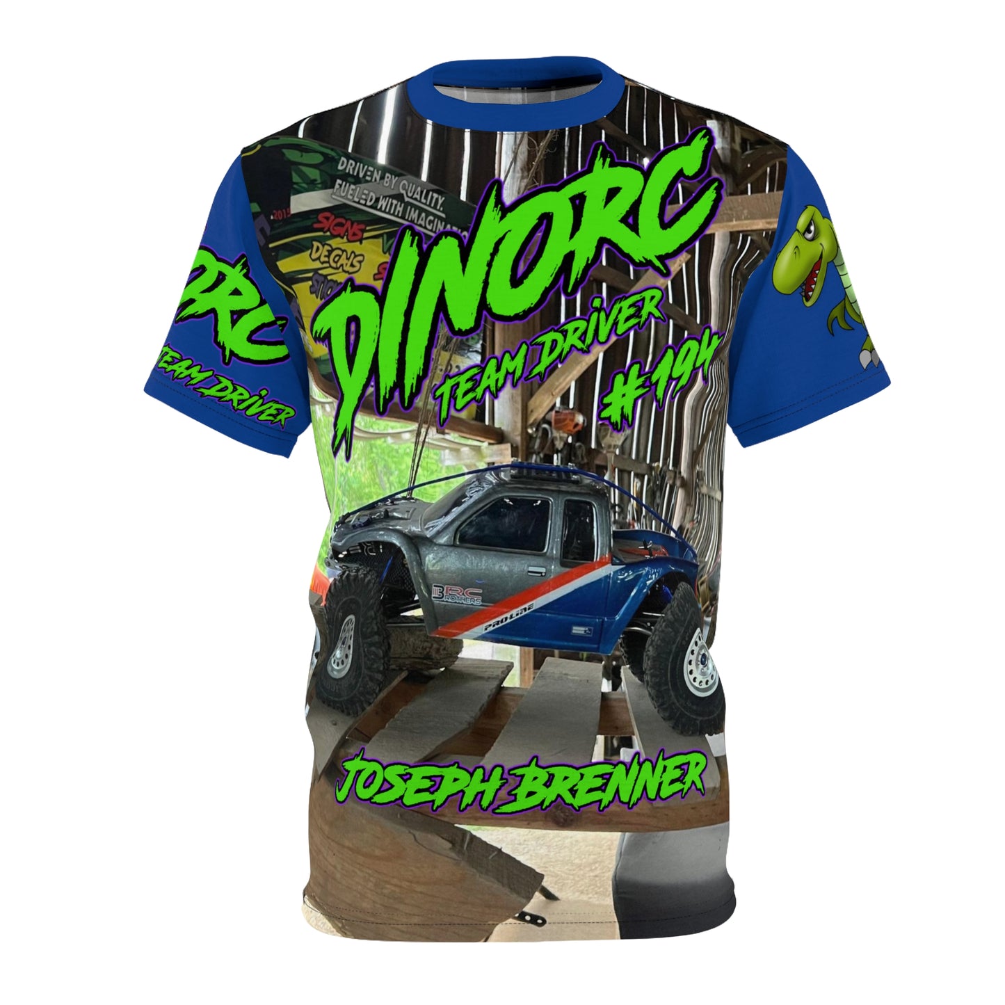 Joseph Brenner  DinoRC Team Driver T Shirt Blue Sleeves
