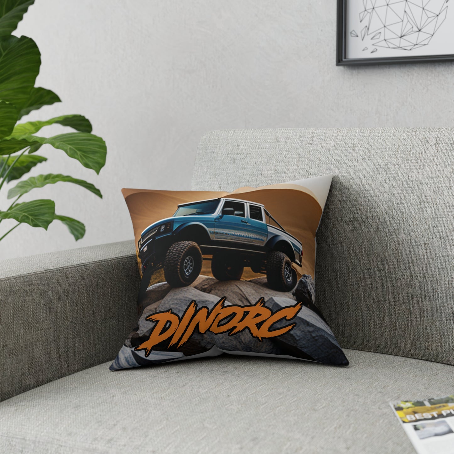 DinoRC Orange Logo Grey Pillow