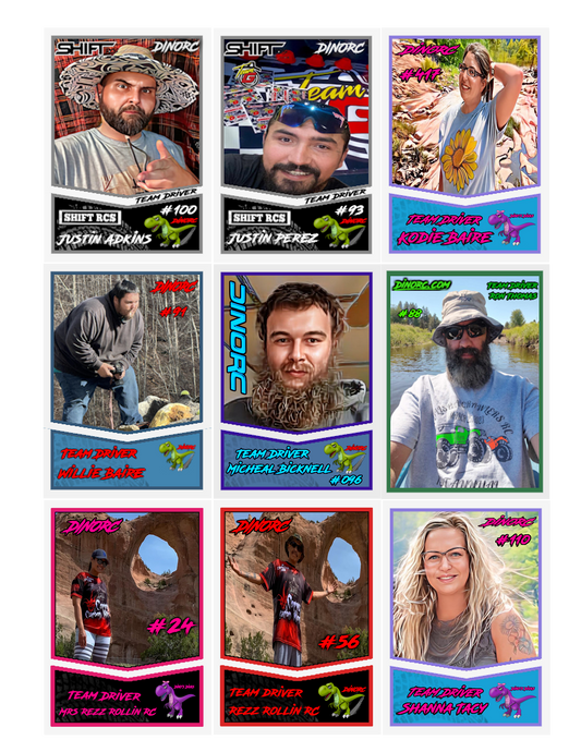 5 of Your DinoRC Team Driver Trading Cards with Dinoline