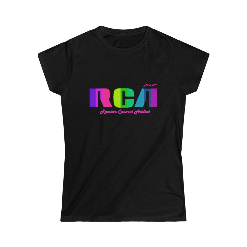 Ladies DINORC RCA LOGO T-shirt Pink Black White Purple S-2x These shirts are fitted, for a tighter feel.  Please Order 2 size up for a looser fit.