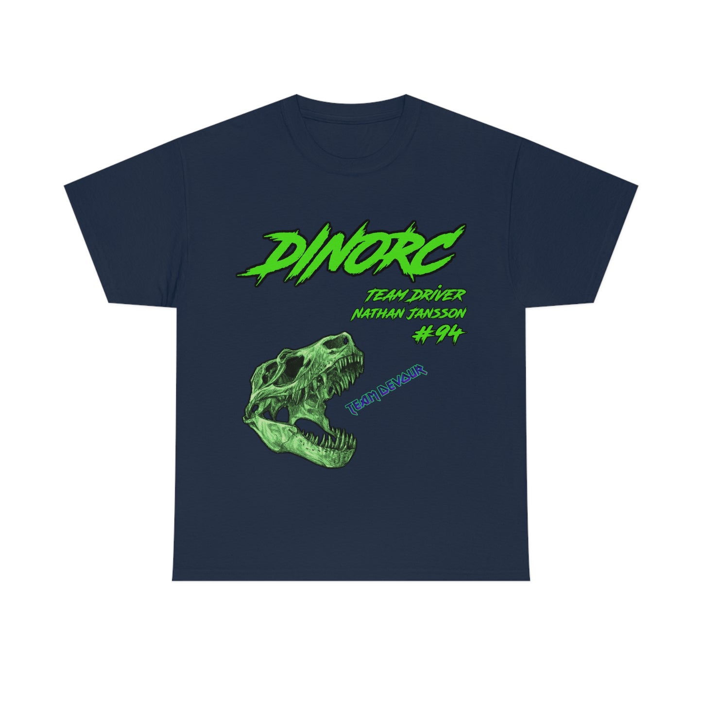 Team Driver Nathan Jansson Team Devour logo Front and Back DinoRc Logo T-Shirt S-5x 5 colors
