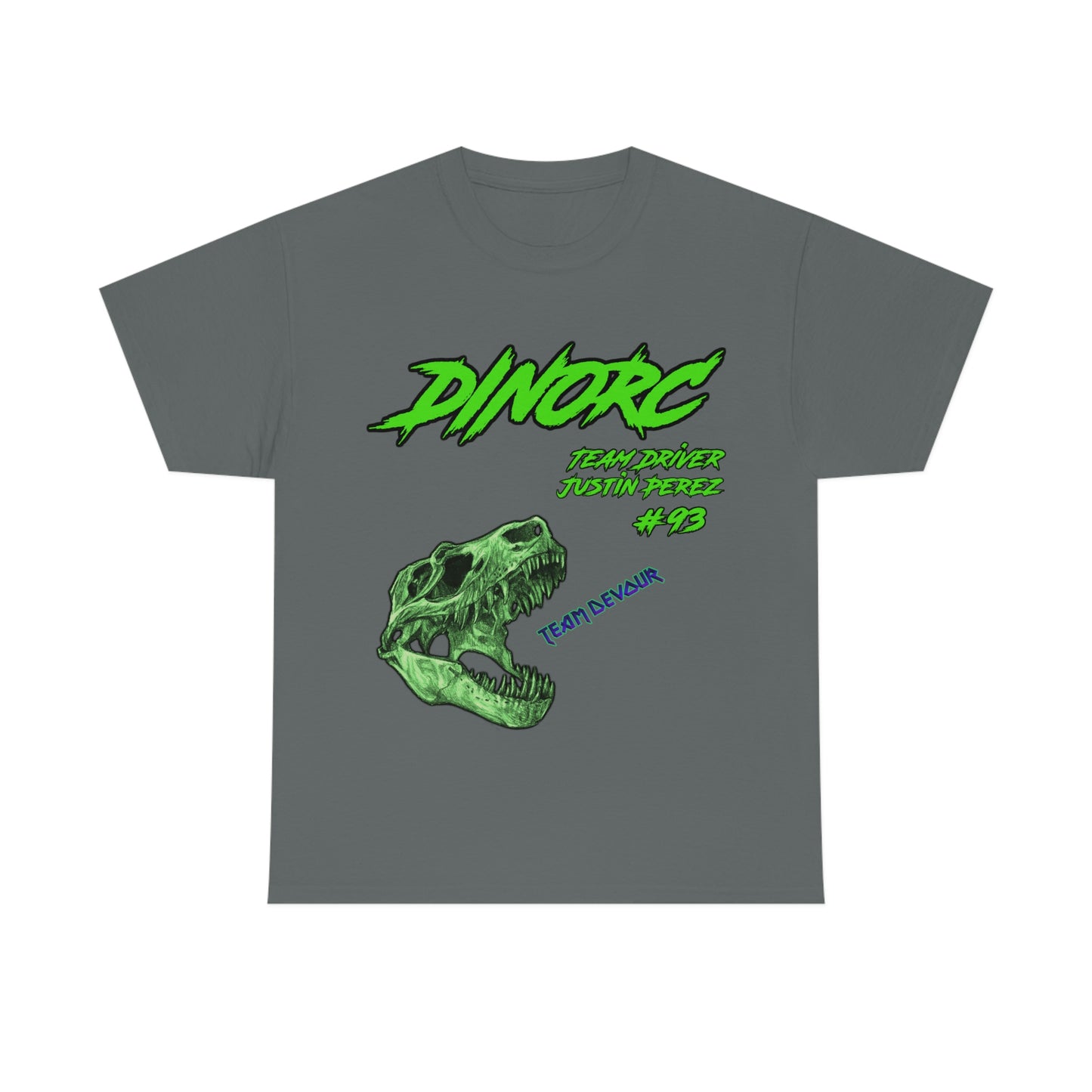 Team Driver Justin Perez Team Devour logo Front and Back DinoRc Logo T-Shirt S-5x 5 colors